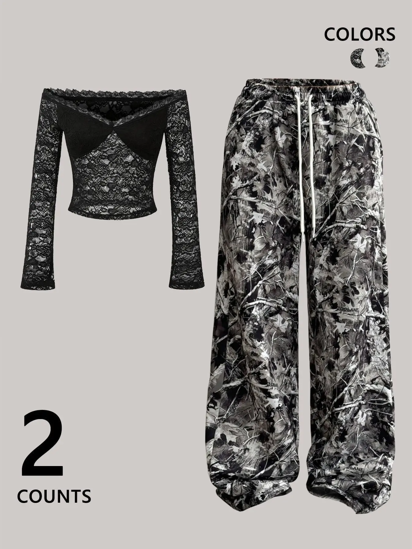 Sexy Lace Long Sleeve Off-Shoulder Graphic Sleepwear Set with Leopard Pattern, Comfortable Casual Pajama for Daily Wear, Trendy Design for Fashion Women Loungewear Homewear