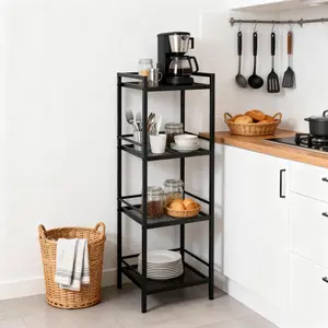 Garvee 4-Tier Shelving Unit, Metal Kitchen Storage Shelves, Industrial Case Storage Unit Metal Frame Standing Shelves for Living Room Bathroom Bedroom Kitchen Home Office, Black, 39 x 30 x 112 cm