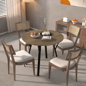 IANIIA 35.43 Inch Round Dining Table, Small Circle Kitchen Table With Metal Black Legs For 2-4 People,Modern Dining Room Table, Brown (Only Table)