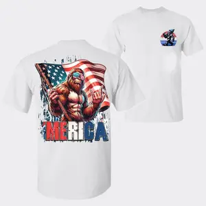 Merica Sasquatch Graphic T Shirt Armed Bigfoot American Flag Patriotic 4th of July Cotton Tee