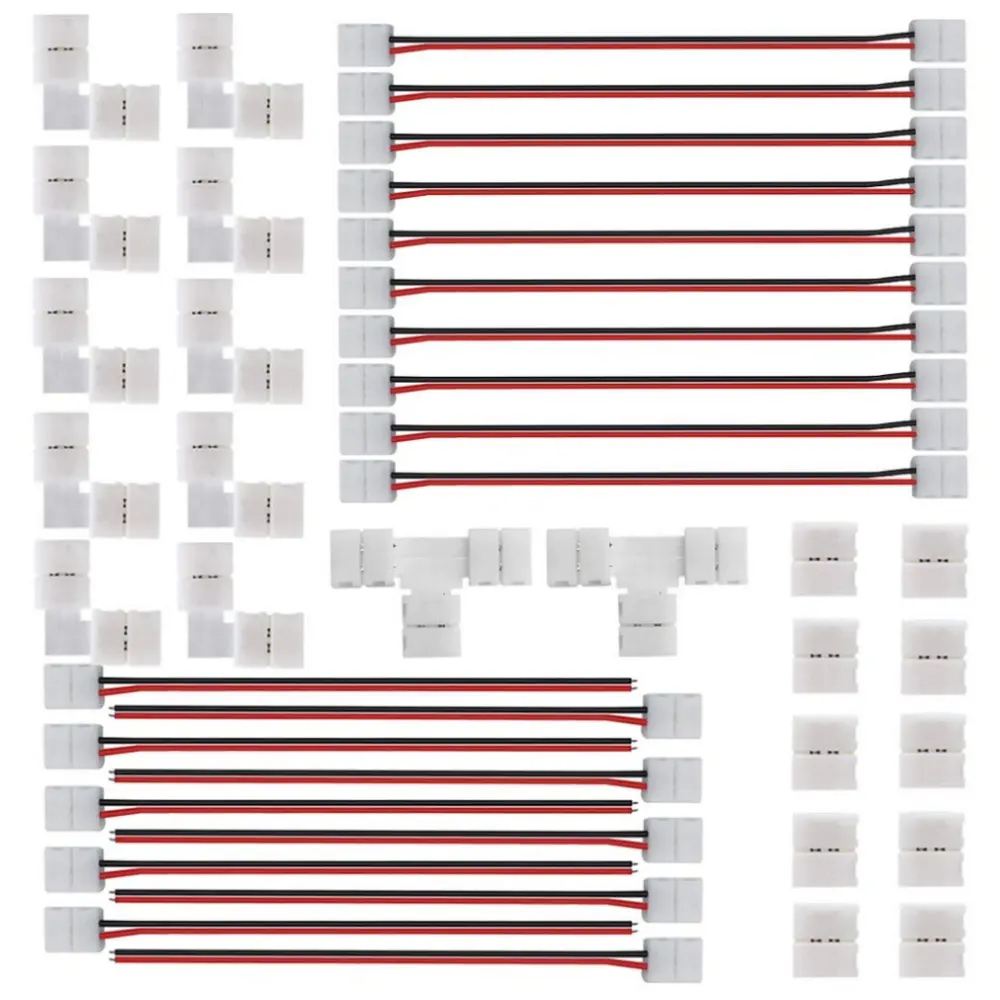 Solderless Gapless Adapter Connectors LED Light Strip Connectors Kit Include 2 Pin Right Angle Corner, T Shape and Gapless Connector for 3528 2835 SMD RGB Strip