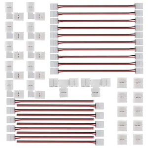 Solderless Gapless Adapter Connectors LED Light Strip Connectors Kit Include 2 Pin Right Angle Corner, T Shape and Gapless Connector for 3528 2835 SMD RGB Strip