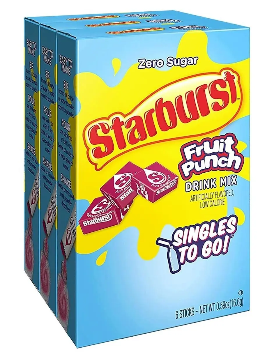 Starburst Singles To Go Powdered Drink Mix, Fruit Punch, 3 Boxes with 6 Packets Each - 18 Total Servings, Sugar-Free Drink Powder, Just Add Water, 6 count (Pack of 3)