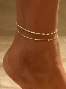 2pcs 14k Cuban Link Anklet & Bracelet Set, Waterproof Anti Tarnish, Lightweight Chain Jewelry, Trendy Summer Accessory, Stylish Gift, Layered Anklet