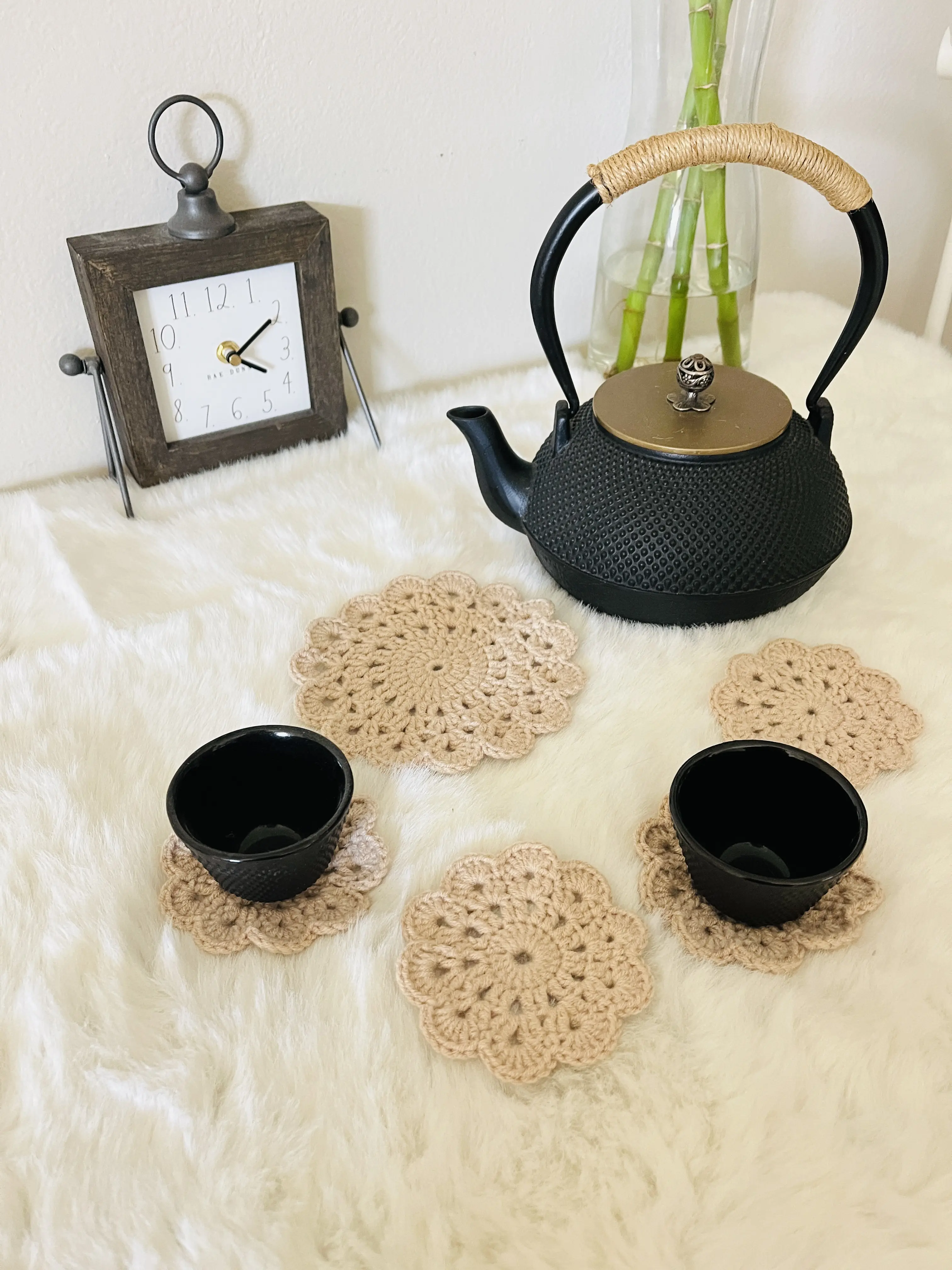 Handmade knit coasters