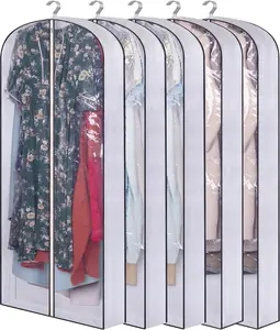 60" Long Hanging Garment Bags for Closet Storage, Gusseted Clear Dress Bag for Clothes, Gowns, Coats, Suits, 5 Packs