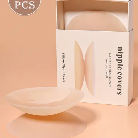 4 pieces of solid self-adhesive silicone nipple covers, invisible convex point-free thin style Medium, Sticky Nipple Covers, suitable for formal wear, weddings, halter dresses, bikinis, strapless elastic bras, Lingerie Accessories, Underwear