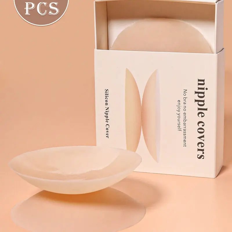 4 pieces of solid self-adhesive silicone nipple covers, invisible convex point-free thin style Medium, Sticky Nipple Covers, suitable for formal wear, weddings, halter dresses, bikinis, strapless elastic bras, Lingerie Accessories, Underwear