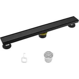 24-Inch Linear Shower Drain, Rectangular Matte Black Shower Floor Drain with Tile Insert Cove & Hair Strainer