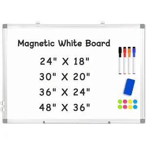 Double-Sided Magnetic Whiteboard 24" x 18" Dry Erase Board Aluminum Frame for Wall, Marker Board for Kitchen Memo School Home Office