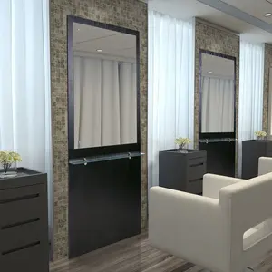 BarberPub Wall Mount Barber Station Makeup Styling Station with Mirrors 3016