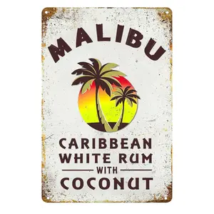 Metal Tin Sign Retro Poster Wall Decor Sign Tin Sign Vintage Chic Art Decoration Poster Malibu Rum for Home Bar Cafe Farm Store Garage Kitchen Club 12x8 Inches