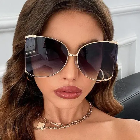Women's Shadz XXL Oversized "JENNER" Sunglass Aviators - High Quality, Street Style, Designer-Inspired, Aviator and Shield Mask Design Variants (Shield, Cat Eye, Butterfly), Full Rim Metallic Build, UV-Protection Glass Lenses, Bold Frame Fashion Accessory