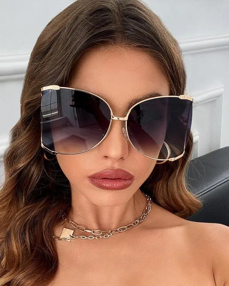 Women's Shadz XXL Oversized "JENNER" Aviator-Style Sunglasses, Cat Eye Shield Mask Full Rim, Metallic Frame, UV Protection Glass Lens, Fashion Accessories, Fashion Glasses Women, Female UV Protection Lens