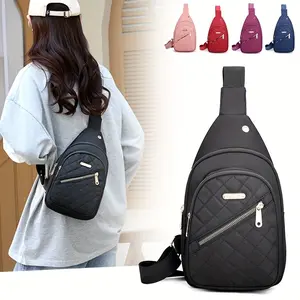 1pc Nylon Chic Quilted Crossbody Sling Bag For Women, crossbody bag Multi-Layer Storage, Ideal For Travel, Commuting & Cycling, Casual Chest Pack