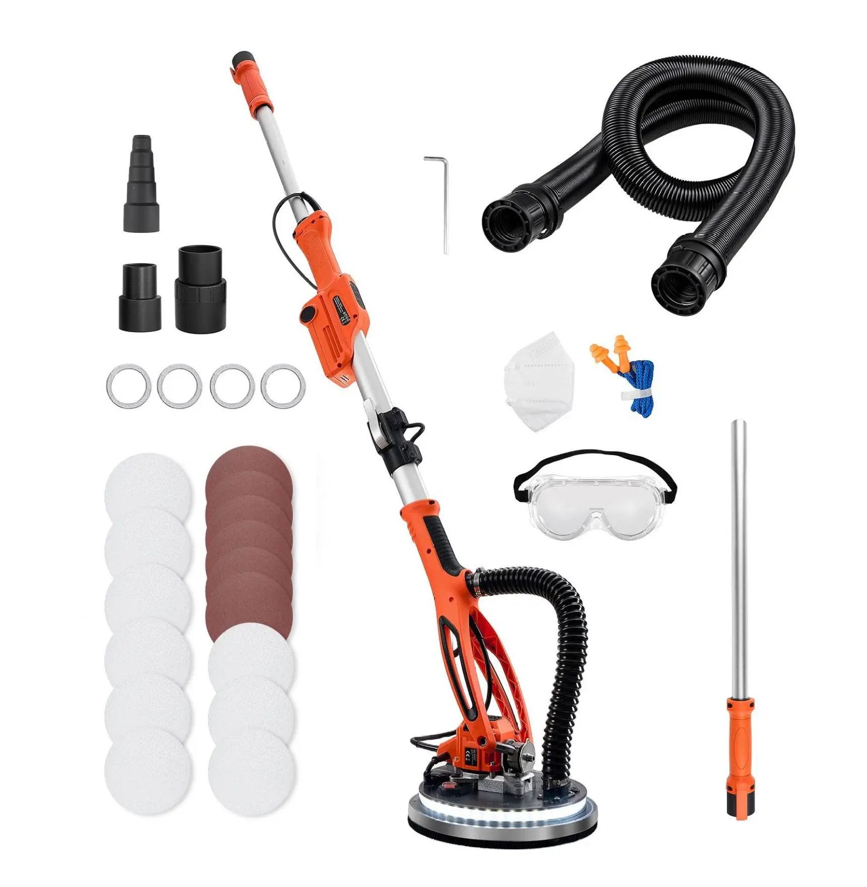 Drywall Sander 950W Electric - Popcorn Ceiling Remover, Variable Speed, LED Light, Extendable Handle & 15 Discs Brushless Motor