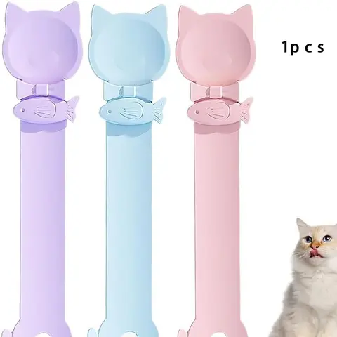 Cat Head Design Food Dispenser Spoon, 1 Count Long-Handle Licking Food Spoon, Cat Food Feeding Supply for Daily Use Tools Feeder, Food Feeders