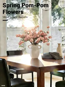 Senjie 12Pcs Spring Artificial Pom-Pom Flowers Snowball - Dandelion Bulk Faux Silk Blooms for DIY Bouquets, Wedding Centerpieces & Home Office