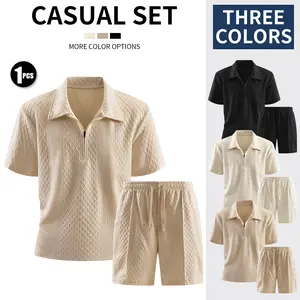 Men's Summer Casual Sports Suit Polo Shirt Short Sleeve and Drawstring Pocket Shorts