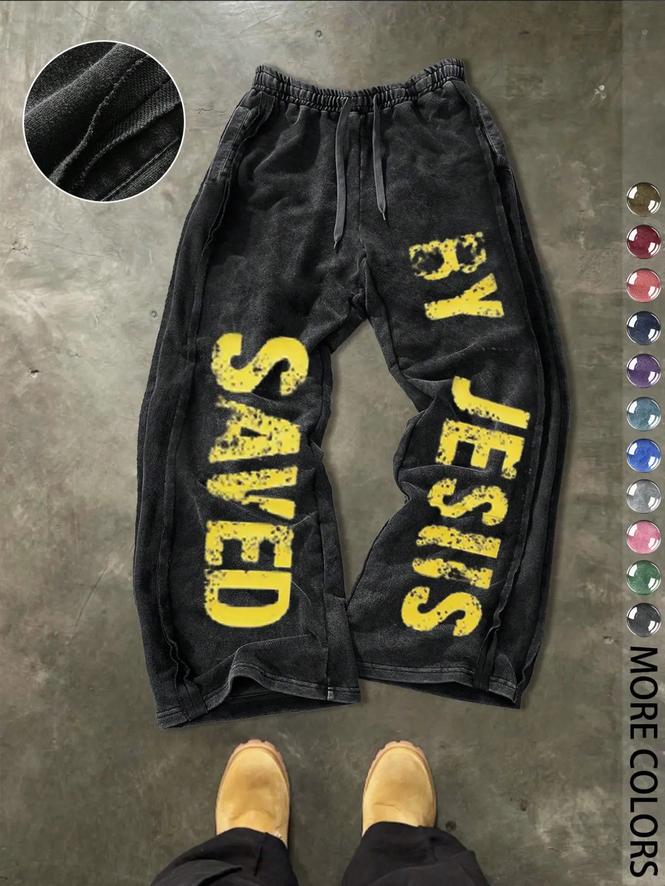 Men's Casual Loose Cotton Sport Pants, Athleisure Sweatpants, Fashion Sweatpants, Adjustable Drawstring Sweatpants, Jesus Saved Graphic Print, Outdoor Vacation Party Wear, Street Style, Drawstring Waist, All Seasons, Athleisure Bottoms