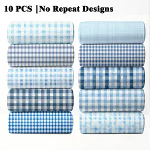 10PCS Blue Plaid Print Fabric, 23x55cm (9x22in) Classic Checkered Pattern Quilting Fabric for Farmhouse Country Decor, DIY Quilting & Sewing Crafts