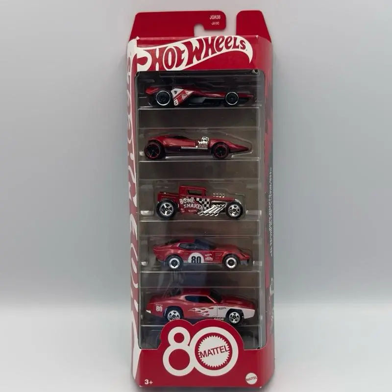 Hot Wheels 2025 80th Anniversary Ruby Red Collection 5-Pack - Collectible Die-Cast Cars Set, Diecast Car Model, Scale Model Display Piece, Scale Model Car