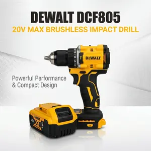 DeWalt DCF805 Brushless Impact Drill 1/2 Inch Keyless Chuck 90 N m for Machine Screws M3 to M8 and Light Drilling with 2 Speed 0 2000 RPM 3 Mode LED and 34000 BPM Battery and Charger Included cordless ratchet wrench vehicle repair Compact Set kit