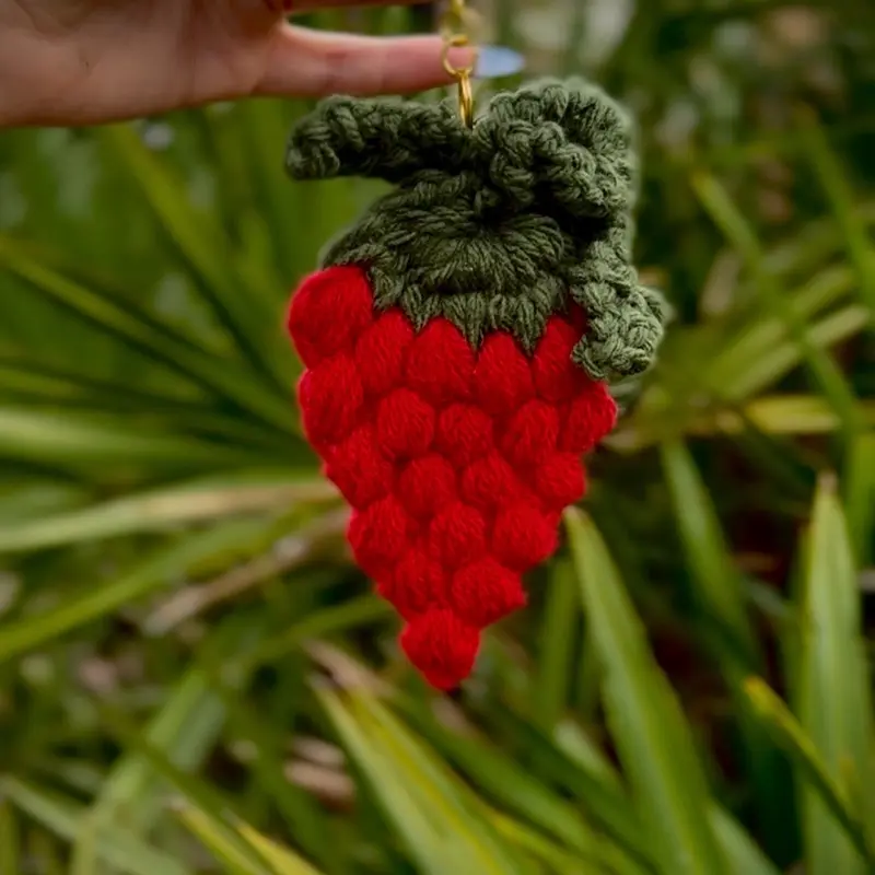 Handcrafted Crochet Strawberry Keychain - Red & Green Yarn - Perfect for Bags & Backpacks - Unique Gift Idea