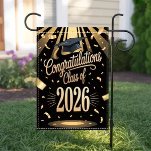 Congratulations Class Of 2026 Graduation Double-sided Washable Multi-functional Festive Yard Decoration Flag No Electricity Required For Lawns Porches Or Gardens 2D Flat
