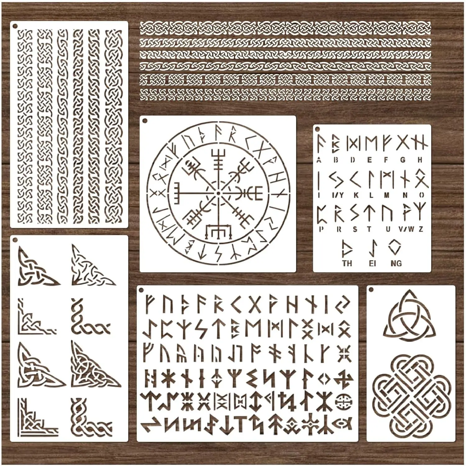 Sturdy Bendable Celtic Border Ancient Alphabet Rune Stencils (6 Count) - Durable DIY Painting Supplies for Stones, Canvas, Friends, Party DIY Projects, Durability
