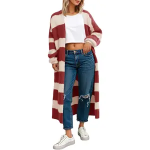 Saodimallsu Womens Striped Long Cardigan Sweaters Open Front Oversized Chunky Fuzzy Knit Fall Duster Sweater Coats