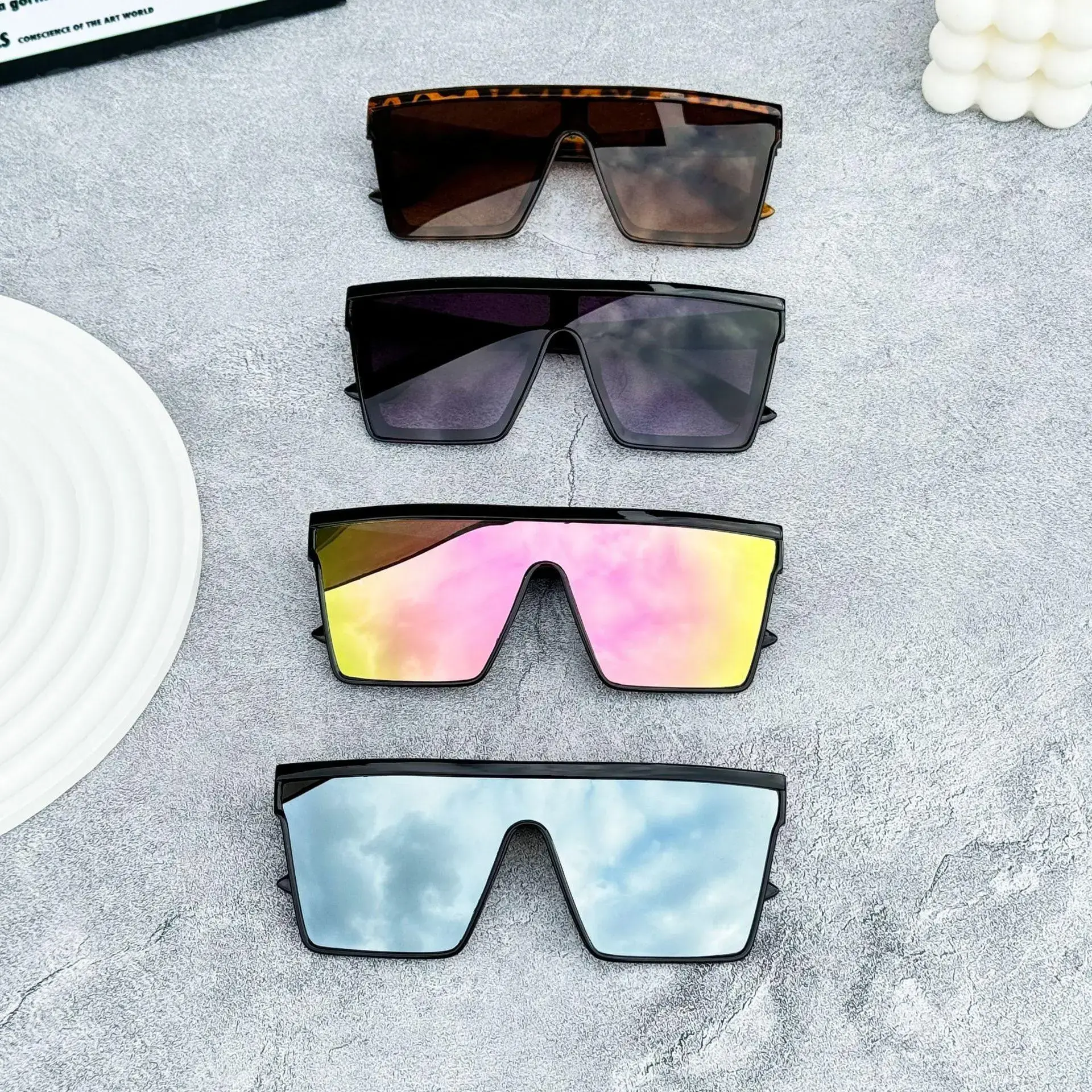 Unisex Punk Style Large Frame Polarized Sunglasses (4pcs) - Euro-American Design, High-Quality 1-Piece Sheet Construction Lenses, Sun Protection, Nighttime Yellow Tint, for Riding, Ideal Festival Gift, no, TikTok Shop Back to School, Punk Look