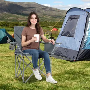 COSTWAY - Oversized Camping Chairs Outdoor Folding Chair with Cooler Pouch and Cup Holder-Gray
