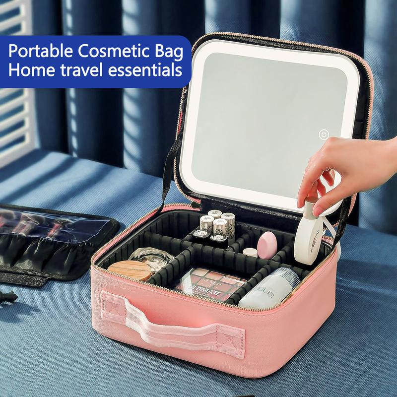 Portable Makeup Train Case with Mirror, Light & Adjustable Dividers | Cosmetic Organizer for Travel and Artists Portable Makeup Train Case with Mirror, Light & Adjustable Dividers | Cosmetic Organizer for Travel and Artists