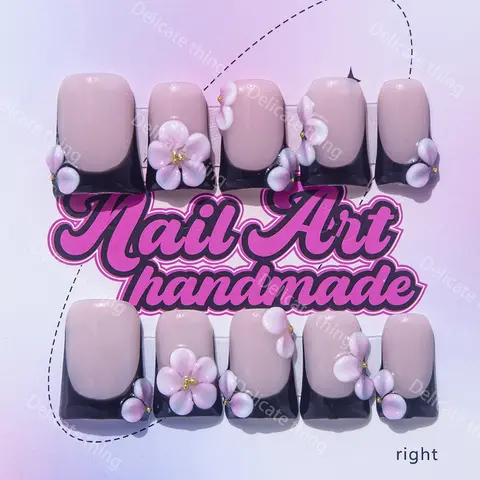 Delicatething Y2K Style Duckbill, Flower Nails, Handmade French Design, Includes Adhesive Jelly Glue, Perfect Gift for Women, Flared Handmade Nails, Artificial Nails, Fake Nails