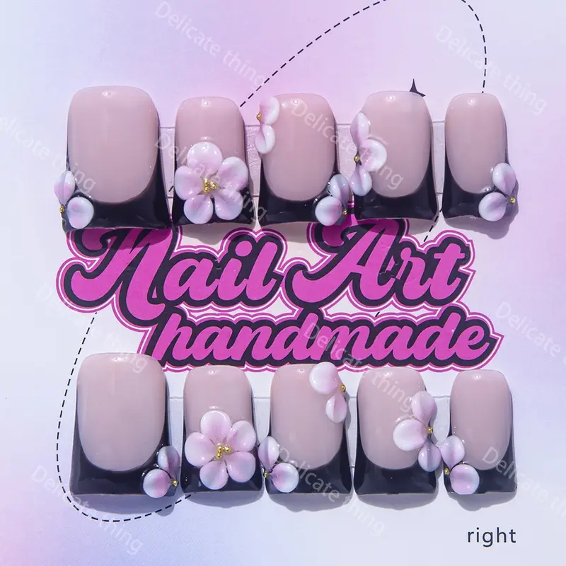 Delicatething Y2K Style Duckbill, Flower Nails, Handmade French Design, Includes Adhesive Jelly Glue, Perfect Gift for Women, Flared Handmade Nails, Artificial Nails, Fake Nails