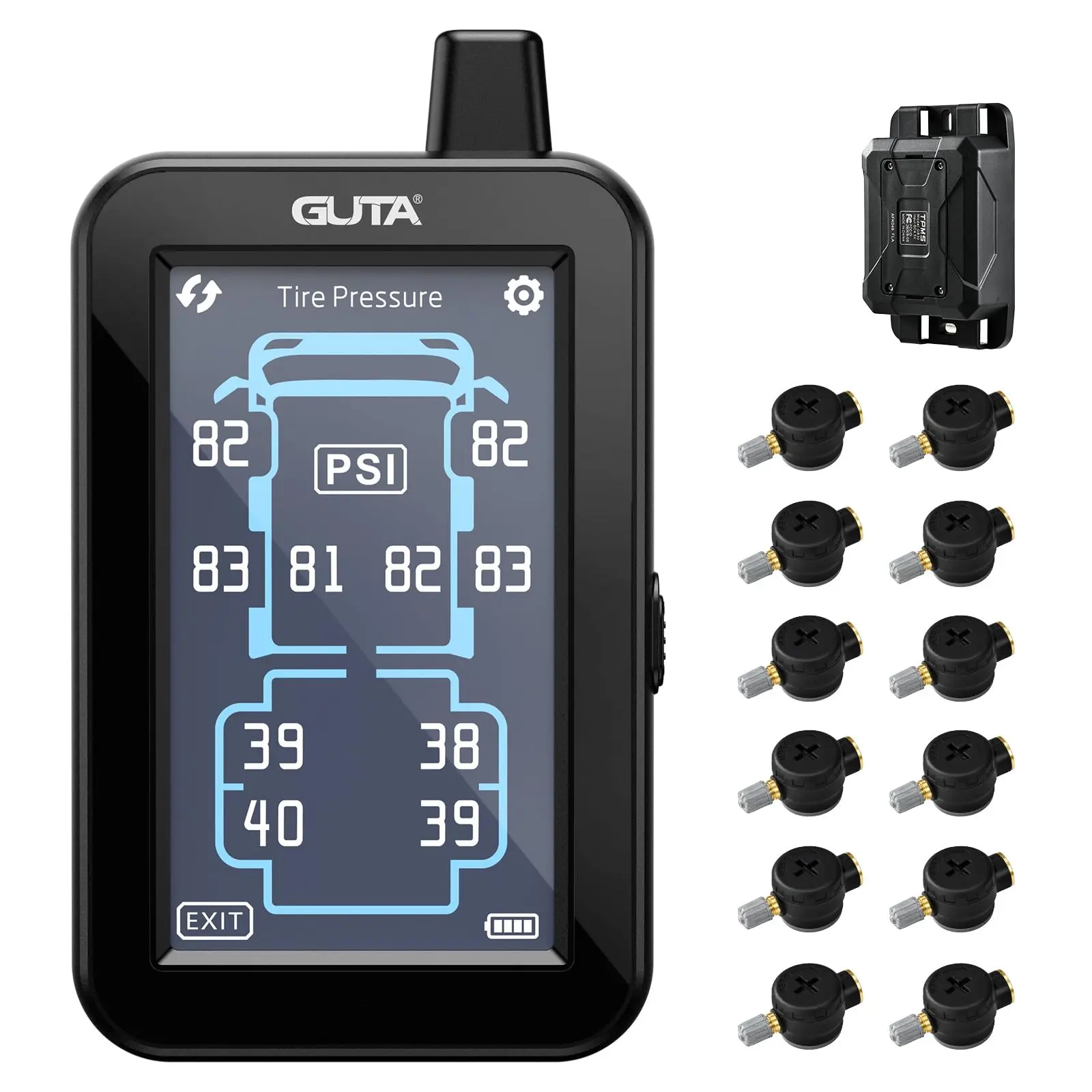 GUTA GT80 Digital Full-Color Touchscreen Tire Pressure Monitoring System (TPMS) - 6 Alert Safety Modes, 0-188 PSI, Waterproof, 22 Tire Coverage for RV, Camper