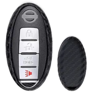 iJDMTOY Carbon Fiber Pattern Soft Silicone Key Fob Cover Case For Nissan or Infiniti Oval Shape Keyless Smart Key