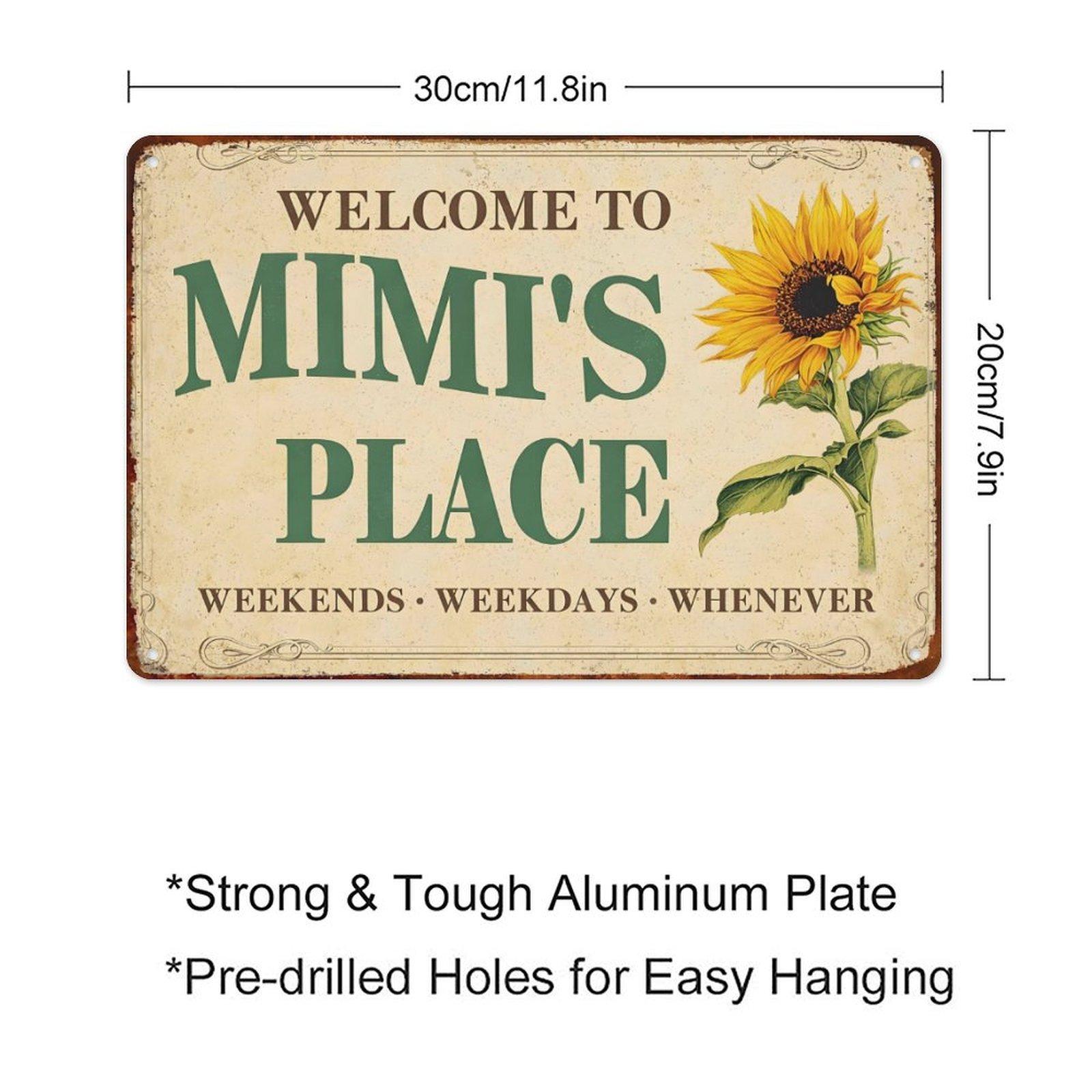 "Welcome To Mimi's Place" Vintage Sunflower Metal Sign, 8x12 Inch Retro Rustic Wall Decor