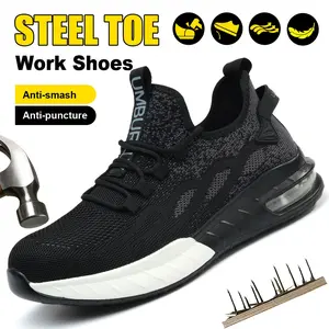 Women’s safety shoes with impact protection, steel toe cap, and Kevlar puncture resistance; breathable, lightweight outdoor sports shoes; women’s work shoes for factory workshops and warehouses.
