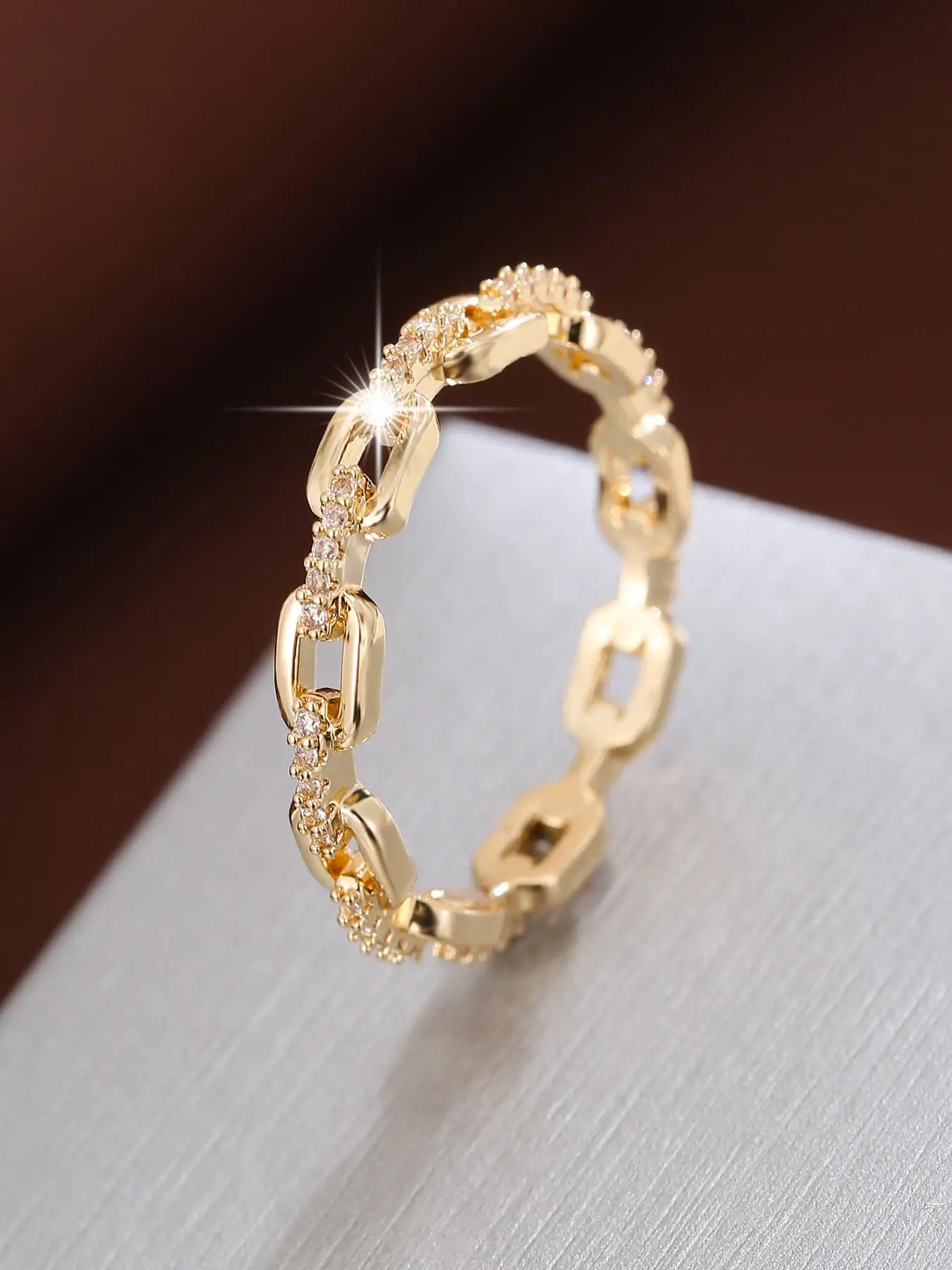 Fashion Chain Design Rhinestone Decorated Ring, Fashion Engagement Rings, Elegant Accessories for Women, Casual Jewelry for Party, Daily Clothing Deco