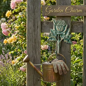 French Rose Wall Hook, Rustic Vintage Cast Iron Decorative Clothes Rack, Farmhouse Garden Entry Towel Key Hat Storage Wall Mount Hook