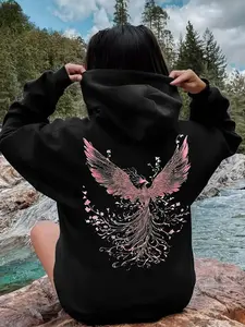 Women's Fashion Phoenix Hoodie, Cartoon Print Back Design, Casual Fitted Style, All Season Wear
