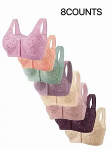8-Pack Floral Print Wireless Bras, Comfortable & Breathable, Full Coverage Push-Up, Front Buckle Design, Medium Support, All Seasons