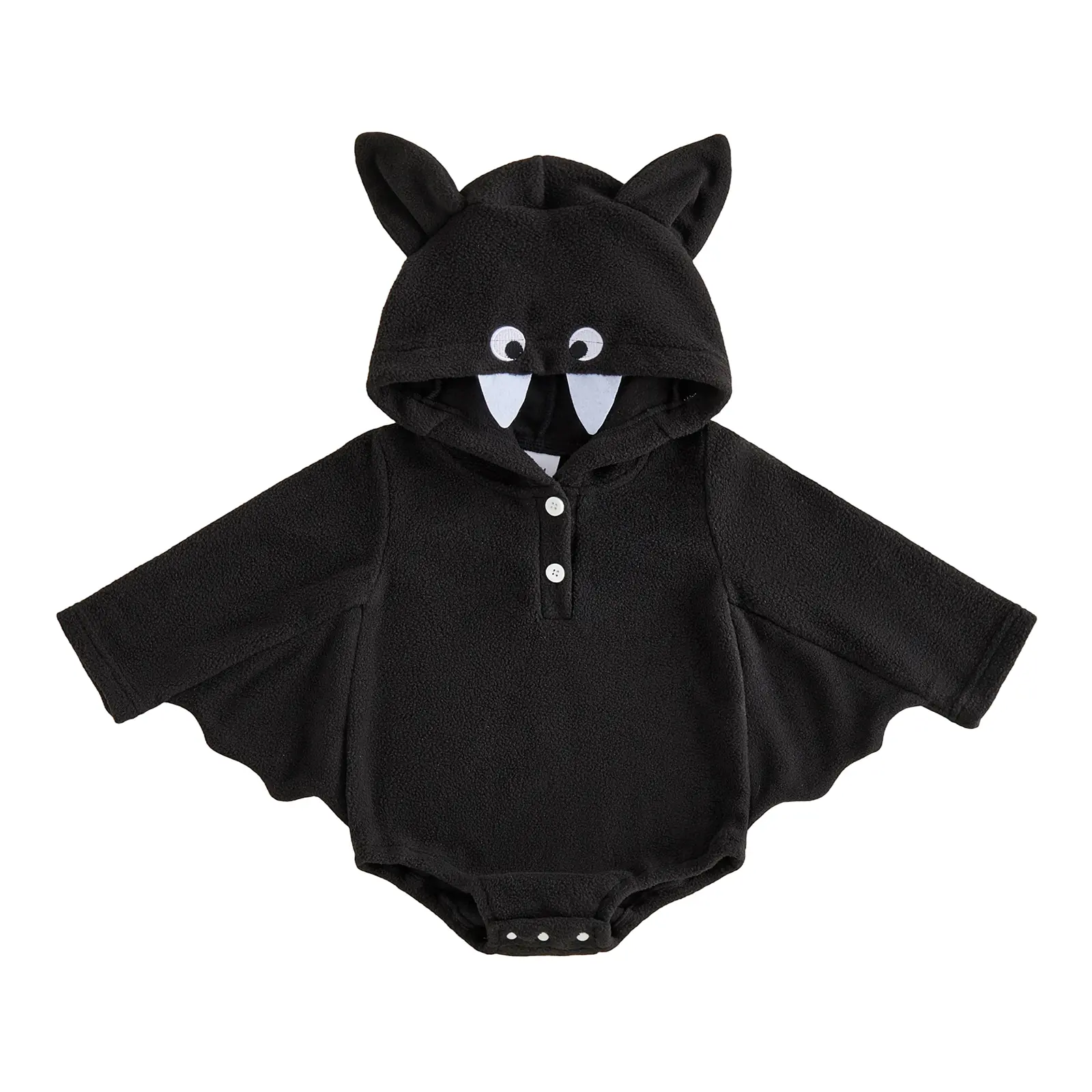 Toddler Baby Little Boy Girl Halloween Black Bat Costume Embroidery Long Sleeve Hood Jumpsuit Fall Winter 0-18 Months