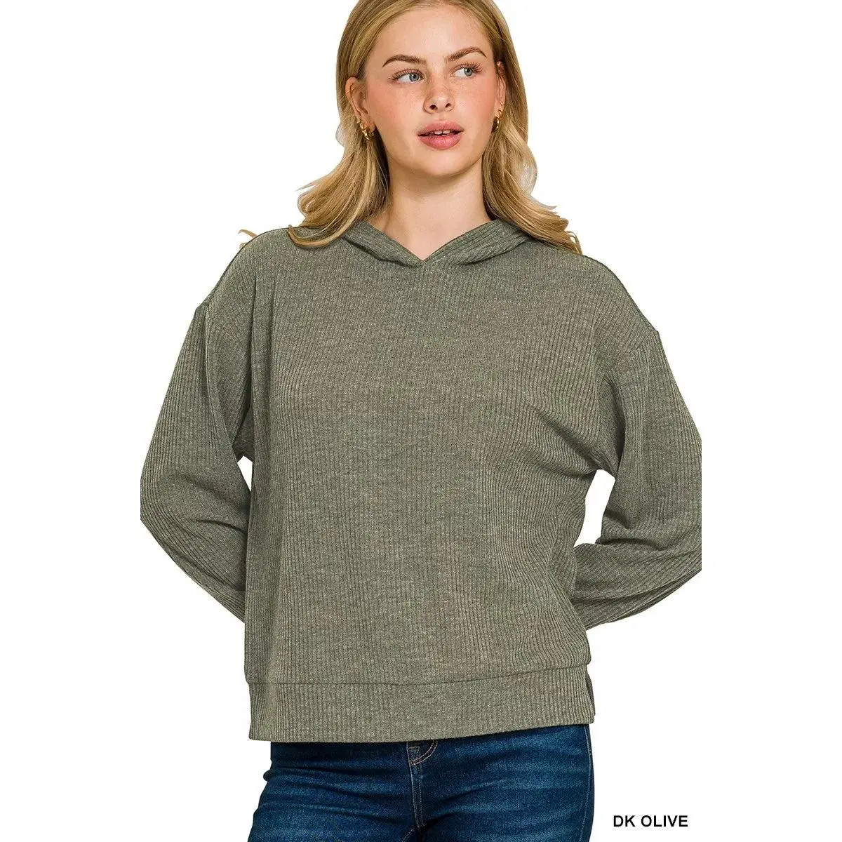 Zenana Ribbed Long Sleeve Hoodie