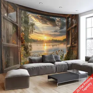 River Sunset Scene Wall Hanging Tapestry, Bedroom Living Room Decor, Print Background Cloth, No Model, Ca Prop 65 Compliant