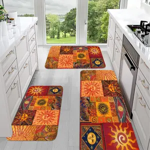 JIT 1/2/3 pcs of Flannel Gold Eagle Sun Patterned Carpet - Carpet Decor Gift - Kitchen Carpet Set, Flannel Side Cushion Set - Slippery Washable Side Cushion Carpet, Suitable for Kitchen, Laundry Room, Corridor Floor, Running Pad Carpet