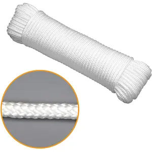 3/16 100ft 2PCS White Braid Polyester Rope for Clothesline Camping Tent Flagpole Arborist Hoist Pulley