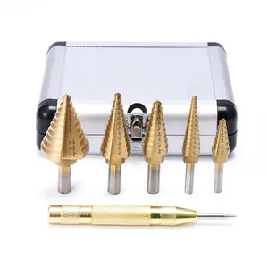 Metal Step Drill Bits, HSS Unibit Set(SAE), Step Drill Bit Set for Metal, Professional Unibit Drill Bit,Unibit Step Drill Bits, Industrial Unibit 6 count Titanium Unibit Drill Bits Set with  Case